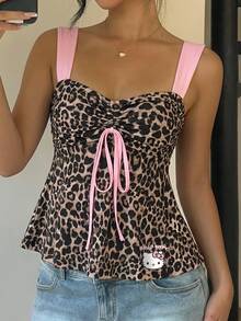 CovetEZ HELLO KITTY AND FRIENDS | SHEIN 女款豹紋拼色休閒百搭日常穿搭上衣 - 彩色 - 查看 1