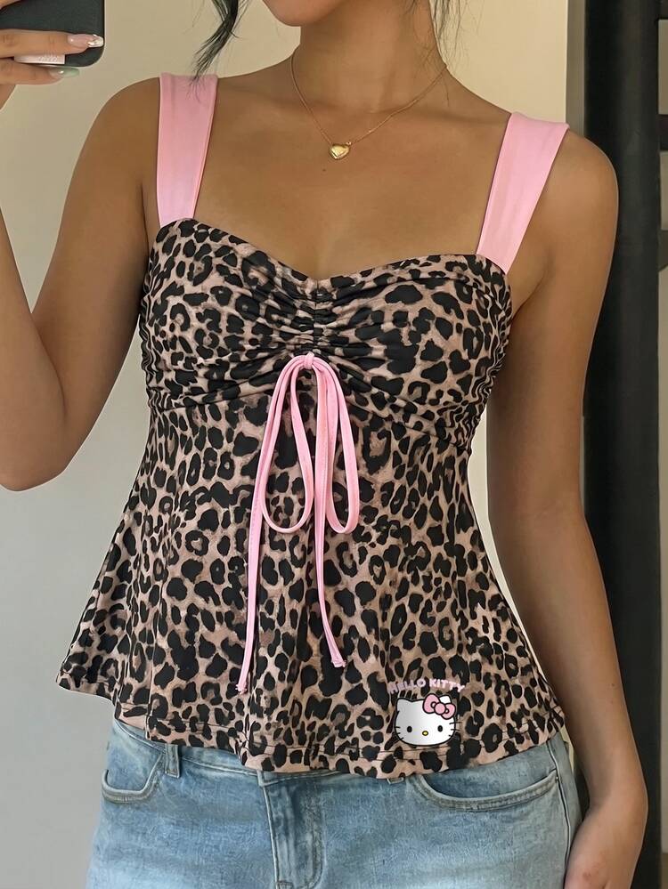CovetEZ HELLO KITTY AND FRIENDS | SHEIN Atasan Wanita Motif Leopard Colorblock Kasual Serbaguna untuk Pemakaian Sehari-hari - MultiWarna - View 1