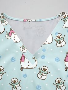 聖誕主題可愛雪人與雪花印花女護理師刷手服上衣，時尚V領短袖，雙口袋與側開衩設計，可愛手術刷手服上衣，女款刷手制服上衣 - 彩色 - 查看 5