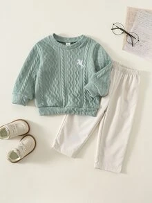 SHEIN 2件組男嬰秋冬休閒衛衣與長褲套裝 - 彩色 - 查看 4