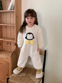 DAZY Infant Girl Round Neck Cartoon Long Sleeve Fleece-Like Autumn/Winter Bodysuit - Beige - View 5