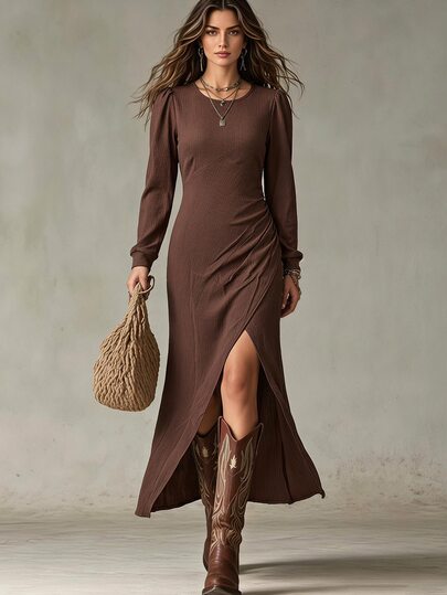 SHEIN Vestido de verano casual de uso diario con diseño de unicolor y corte dividido para mujer