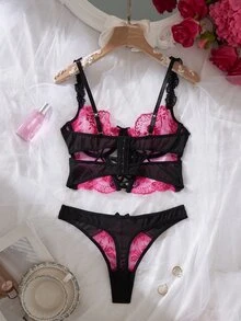 SHEIN Sexy Sheer Embroidered 2-Piece Set - Multicolor - View 2