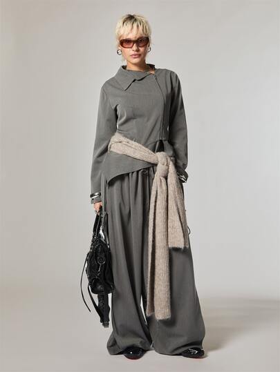 COUREZ Asymmetrisch shirt met peplumzoom / Y2K herfstkleding voor dames herfstoutfits dames tops voor uitgaan herfstkleding voor dames herfststijl tops met lange mouwen