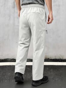 Men's Drawstring Waist Casual Cargo Sports Long Pants - Grey - View 2