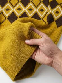 Manfinity Homme Men's Turn-Down Collar Button Half-Placket Long Sleeve Sweater - Mustard Yellow - View 4