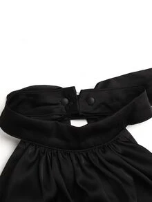 SHEIN 青少年女孩純色百褶休閒日常掛脖洋裝 - 黑色 - 查看 4