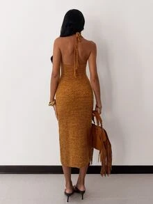 SHEIN Glamour Women's Solid Color Casual Daily Summer Knit Halter Neck Dress - Multicolor - View 2