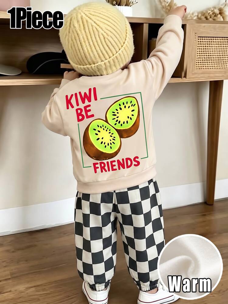 Young Boy Letter & Kiwi Pattern Casual Daily Long Sleeve Sweatshirt - Multicolor - View 1
