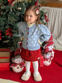 DAZY Infant (Girl) Round Neck Colorblock Long Sleeve Heart Korean Style Cardigan - Baby Blue - View 3