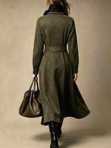 LUMIGAL Women's Casual Long Sleeve Pocket Dress For Streetwear And Outings - Green - View 2