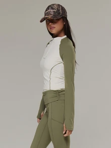 Musera Sport ملابس علوية الأرض توب رياضي متناسق برقبة عالية وسحاب ربع مع حافة مبطنة وطباعة شعار وأكمام طويلة للأنشطة الخارجية والتمارين الرياضية والجيم - متعدد الألوان - مشاهدة 4