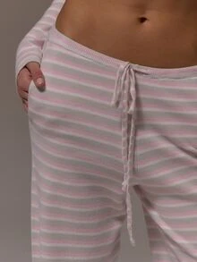 Musera Sport Multicolour Stripe Drawstring Knitted Loose Fit Sweatpant Trouser Cute Girly Autumn Winter Fall Gym Holiday Dainty Ice - Multicolor - View 5