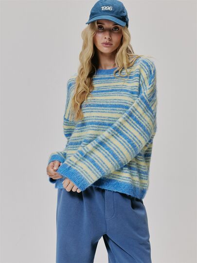 MUSERA Stripey Fluffy Knit Crewneck Loose Fit Jumper Cute Daily Vintage Y2K Back To School Primary