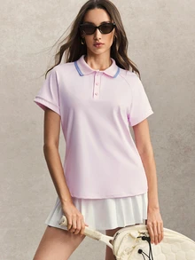 Activina Women's Colorblock Casual Versatile Sports Polo Shirt - Pink - View 5