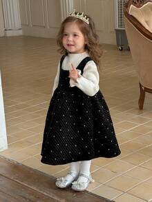 DAZY Baby Girl Square Neck Sleeveless Party Dress - Black - View 4