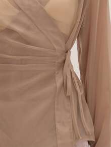 MUSEYN Beige Organza Sheer Tie Shirt Versatile Lounge Everyday Date Night Chic New Season Fall - Khaki - View 6