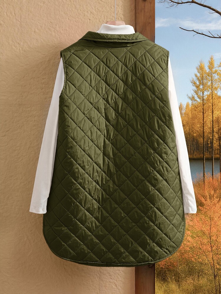 Rusticease Plus Flap Pocket Quilted Vest Coat, For Winter Fall Autumn - Army Green - View 8
