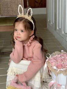 DAZY Infant/Toddler (Girl) Round Neck Long Sleeve Korean Style Ruffle Trim Long Sleeve Autumn/Winter Sweater - Pink - View 3