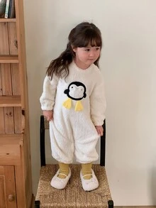 DAZY Infant Girl Round Neck Cartoon Long Sleeve Fleece-Like Autumn/Winter Bodysuit - Beige - View 4