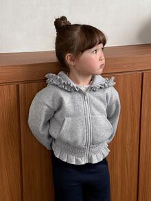 DAZY Sweatshirt Kasual Berkerudung Gaya Korea Warna Polos untuk Bayi/Balita (Perempuan) - Grey - View 4