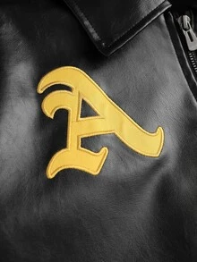 男士休閒 Pavtros 長袖 A-Logo 拉鍊 PU 夾克 - 黑色 - 查看 7