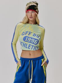 MUSERA Graphic Logo Printed Crewneck Fitted Long Sleeve Tee Cute Daily Vintage Y2K Back To School Primary - Multicolor - View 1