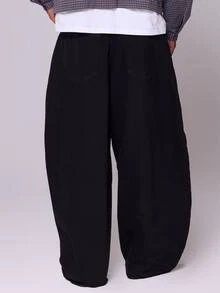 Super Oversized Musero Front Applique Denim Jeans Front Zipper Fastening Autum Winter Essentials - Black - View 4