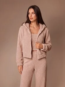 Lazeform Girls' Soft & Sweet Plush Long Sleeve Jacket, Vest & Pants 3 Pieces Loungewear Set - Coral Pink - View 4