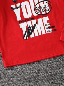 Kids Tween Boys Casual Letter Print Red Long-Sleeve T-Shirt Suitable For The Fall Back-To-School Season Christmas Birthday Party, Taking Photos - Red - View 6