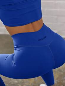Musera Sport 交叉腰貼身修身運動緊身褲 健身訓練 夏季度假 健身房 瑜伽 皮拉提斯 日常休閒 - 寶藍色 - 查看 5