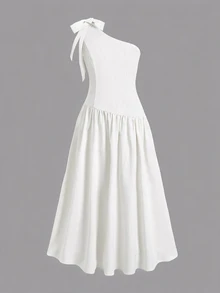 SHEIN Vestidos para niñas preadolescentes, rosa empolvado, elegante de verano, rosa casual de moda, versátil para uso diario, adecuado para ceremonias, fiestas, lazo de doble cara para niños - Blanco - Ver 7