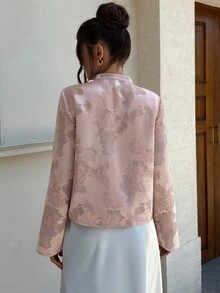 EastFlair Women's Floral Pattern Casual Versatile Daily Outing Jacket Fall/Winter Chinese Style - Coral Pink - View 7