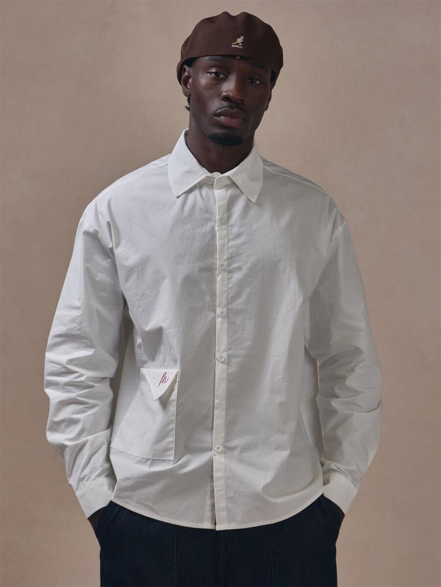 Musero Oversized Shirt With Pocket Detail Contrast Embroidery On Pocket Autum Winter Essentials - White - View 1