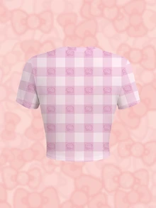HELLO KITTY AND FRIENDS | SHEIN 女款格紋字母印花休閒日常短袖T恤 - 白色 - 查看 2