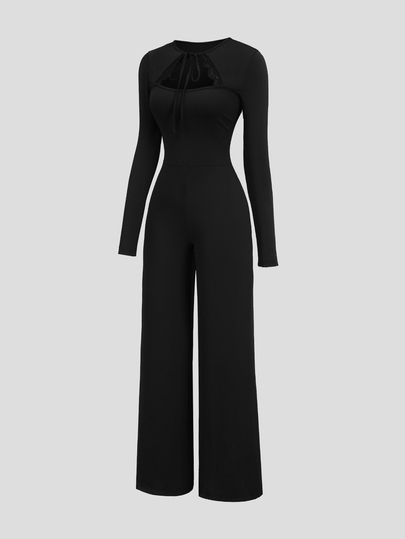 Sweetra Nuevo mono negro de estilo Spicy Girl americano para otoño/invierno, de punto con patchwork, ribete de encaje, dulce y elegante, con lazo, cuello redondo pequeño, manga larga, corte slim favorecedor, estilo Y2K sexy con calados, para uso diario, citas, ir a trabajar y salidas con amigas