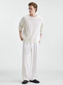RONVEXI Men's Solid Color Casual Versatile Daily Wear Long Sleeve Sweater - Beige - View 7
