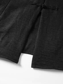 Linhara CURVE Plus Size Autumn/Winter Premium Black Stand Collar Front Button New Chinese Style Long Sleeve Straight Leg Pants With Pockets 2 Pieces Set - Black - View 9