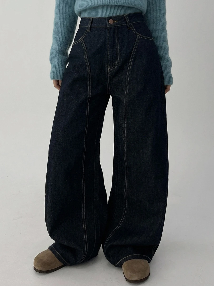 DAZY Women's Pocket Wide Leg Loose Casual Versatile Denim Jeans - Blue - View 1