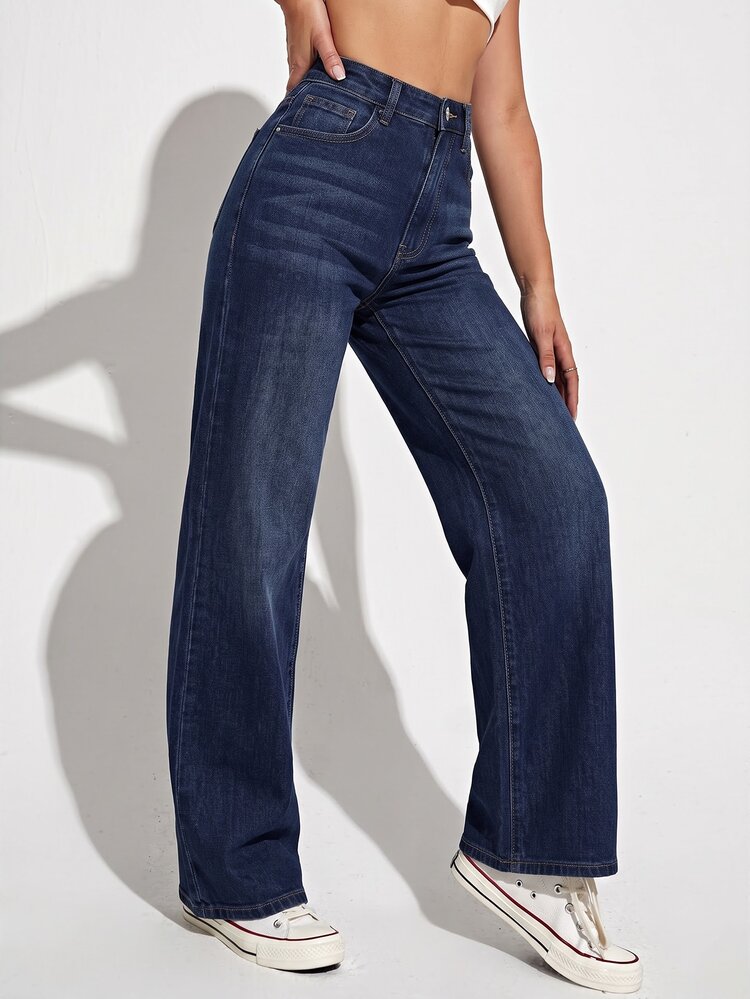 Flirla Women's Casual Daily Denim Jeans With Pockets And Buttons - Dark Wash - View 5
