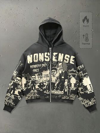 Sudadera con capucha de talla grande para hombre estilo universitario callejero con marca de agua, otoño/invierno 2026