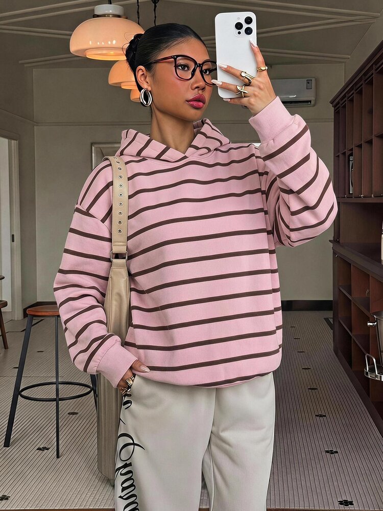 Muchica Women's Casual Loose Hooded Sweatshirt, Striped Sweatshirt, Women's Autumn/Winter Clothing - Multicolor - View 4