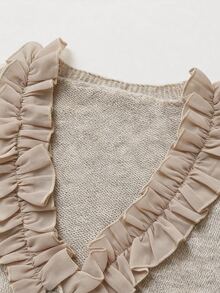 Breezaya Elegant Women's Cardigan With Double-Sided Ruffled Trim, Single-Breasted Front And Long Sleeve Design - Khaki - View 5