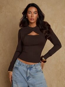 Glamine كنزة صوفية طويلة الأكمام بتصميم مفتوح للنساء موضة الشارع - قهوة بني - مشاهدة 5