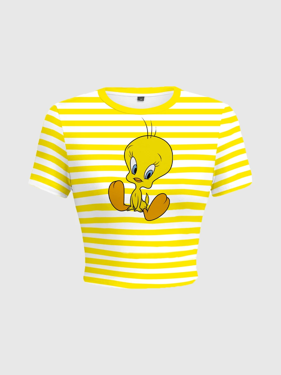 LOONEY TUNES X SHEIN 女款條紋卡通印花圓領短袖修身T恤 - 白色 - 查看 1