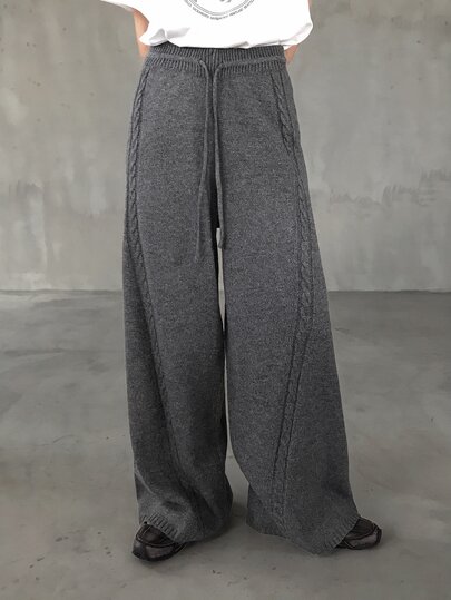 FRIFUL Women's Solid Color Drawstring Waist Casual Versatile Daily Wear Knit Long Pants