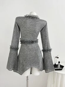 Elamini Women's Mesh Patchwork Casual Versatile Daily Wear Cardigan - Dark Grey - View 2