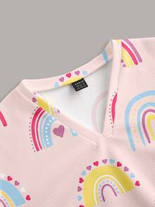 PopScrub Fun Cartoon Pink Rainbow Cute Women's Scrub Uniform Top - Multicolor - View 3