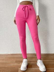 Chiquease 女款純色極簡保暖內搭褲，日常穿著 - 粉色 - 查看 5