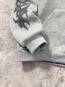 SHEIN Coolqubz 青少年男孩字母印花連帽拉鍊運動運動衫 秋季 - 灰色 - 查看 5
